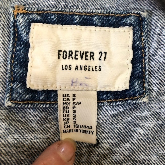 Jean Jacket Raw Hem Cropped Ripped Distressed Size Small Forever 21 - Picture 5 of 5